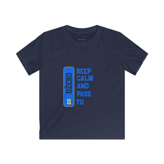Kids Tee — "Keep Calm and Pass to 11" Blue Graphic Soccer Shirt